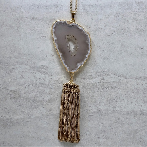 Druzy Tassel Statement Necklace - Picture 5 of 6